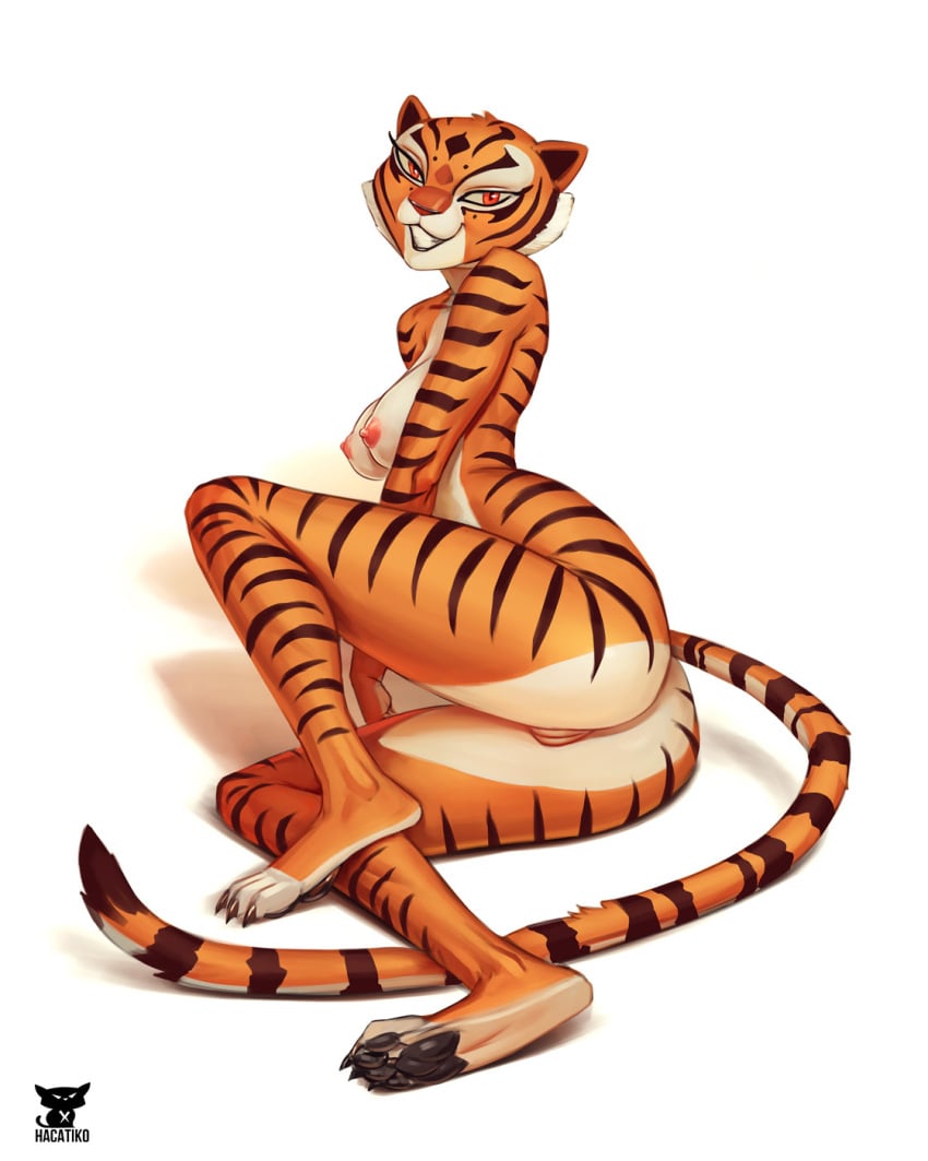 2022 4:5 4_toes anthro ass black_pawpads black_stripes breasts claws digital_media_(artwork) dreamworks feet felid female fur genitals hacatiko hi_res kung_fu_panda looking_at_viewer mammal master_tigress medium_breasts multicolored_body multicolored_fur nipples nude orange_body orange_fur pantherine pawpads plantigrade presenting presenting_hindquarters pussy signature simple_background smile solo striped_body striped_fur stripes teeth text tiger toe_claws toes two_tone_body two_tone_fur url white_background white_body white_fur