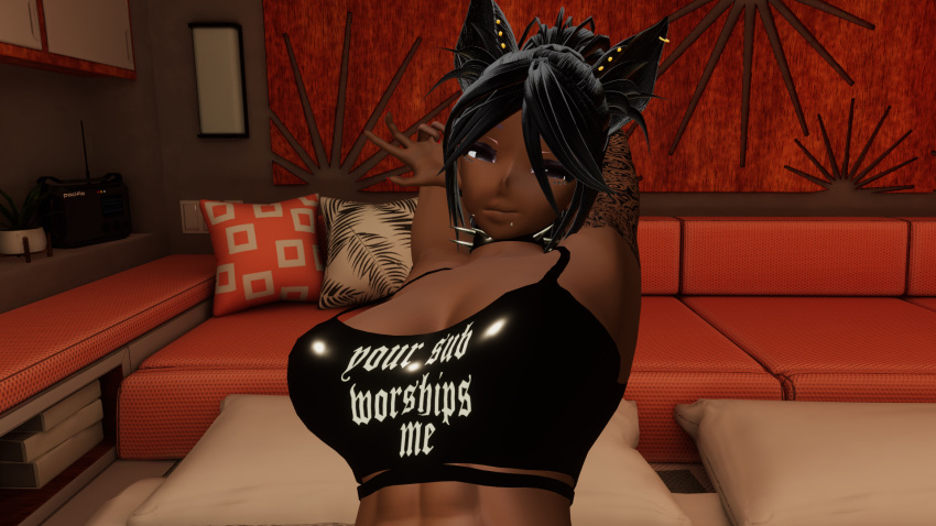 1girls 3d 3d_model abs anubis_vr arms arms_behind_head athletic athletic_female bed bedroom black_crop_top black_shirt breasts couch dominant dominant_female female female_focus fingers fit fit_female girl goddess grey_eyes hands_behind_head huge huge_breasts humanoid knees large_breasts laying_back laying_down laying_on_bed legs light light-skinned_female light_skin looking_at_viewer mature_female mature_woman messy messy_hair mostly_nude naked nipples no_bra no_panties no_pants no_underwear posing presenting smug smug_expression smug_face smug_grin solo solo_female solo_focus spiked_bracelet spiked_bracelets spiked_collar spikes tagme tall_female tall_girl tattoo tattoo_on_arm tattooed_arm tattoos thick_thighs virtual_reality virtual_youtuber vrchat vrchat_avatar vrchat_media vrchat_model white_female white_girl white_sclera white_skin white_woman