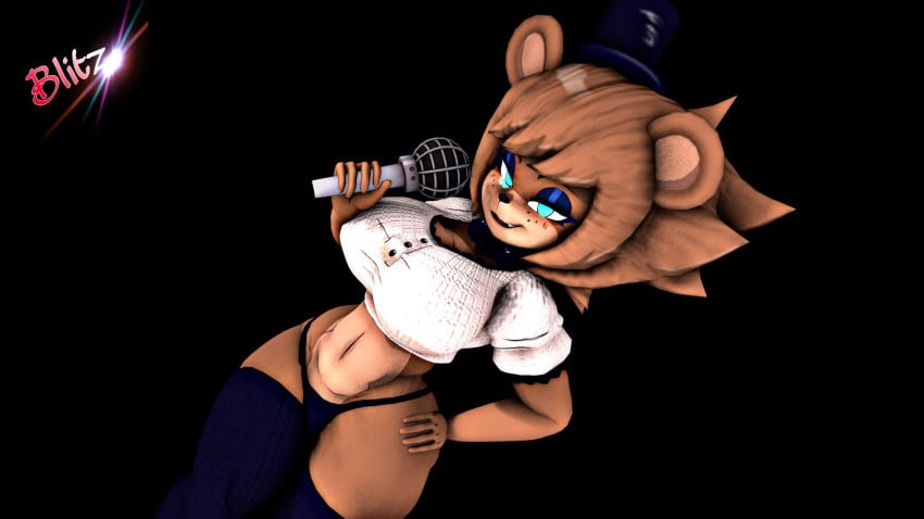 1girls 3d 3d_(artwork) anthro black_background blue_eyes brown_fur cally3d clazzey cryptiacurves curvy fazclaire's_nightclub female female_only five_nights_at_freddy's fnaf freckles freddy_(fnaf) fredina's_nightclub fredina_(cally3d) frenni_(cryptia) frenni_fazclaire furry hat scottgames simple_background thick_thighs thighhighs voluptuous wsuphapkun