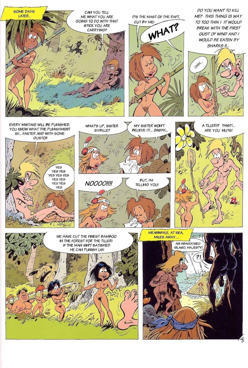 1990s 1999 20th_century 2boys 4boys 6+girls 6girls amazon arguing ass bamboo barefoot beach black_hair boat boots boots_only breasts brown_hair carpet_matching_drapes carpet_not_matching_drapes comic comic_page completely_nude completely_nude_female completely_nude_male curvaceous curvy curvy_figure day daytime dialogue english_text female hairy_male hairy_pussy handjob headband headwear interspecies island jungle light-skinned_female light-skinned_male male multiple_girls naked naked_female naked_male night nipples nude nude_female nude_male orange_hair outdoor_nudity outdoors page_45 penis pierre_seron pubic_hair pussy raft red_hair sailing_boat sea silver_hair smaller_female swimming sword tan-skinned_female text uncensored unshaved_pussy white_hair