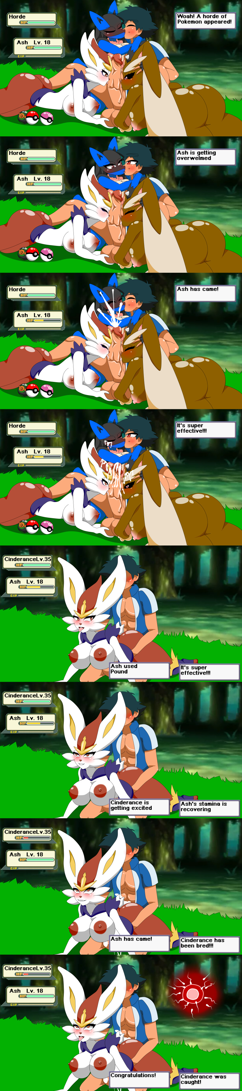 1boy 2d 3girls anthro anthro_on_human ash_ketchum big_breasts black_hair blowjob blush breasts bunny_ears cinderace cum cum_in_pussy cum_inside cum_on_breasts cum_outside cumshot dusk_ball english_text female forest from_behind furry huge_ass huge_breasts huge_cock human_on_anthro impregnation interspecies interspecies_impregnation kissing licking_penis lopunny love_ball lucario male male_human/female_pokemon open_mouth outdoors ovum penetration penis pokeball pokemon pokemon_(species) satoshi_(pokemon) sex sperm_cell spread_legs text thick_ass thick_thighs vaginal_penetration wide_hips x-ray xml_xrossover(artist)