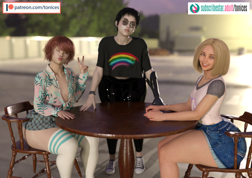 3boys 3d alex_(tonices) alexander_monroe ass big_butt bob_cut charlie_(tonices) dat_ass femboy feminine_male hourglass_figure multiple_boys original original_character tagme toni_(tonices) tonices