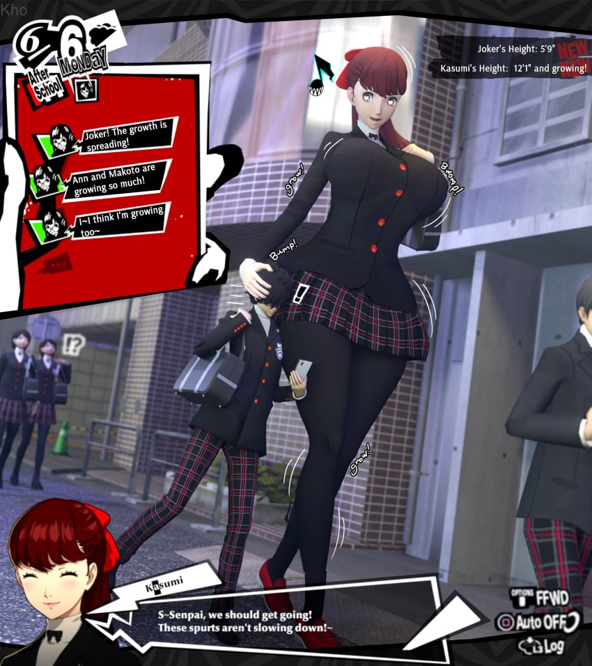 1boy 3d 4girls akira_kurusu big_breasts black_hair breast_expansion breasts closed_eyes gentle_giant giantess giantess_growth growth hearts_in_eyes height_difference height_growth hips ivaldikhosize joker_(persona) kasumi_yoshizawa loving_gaze megami_tensei mini_giantess persona persona_5 persona_5_royal ponytail red_hair ren_amamiya sakura_futaba size_difference text text_message thick_thighs thighs video_game_character video_games wide_hips