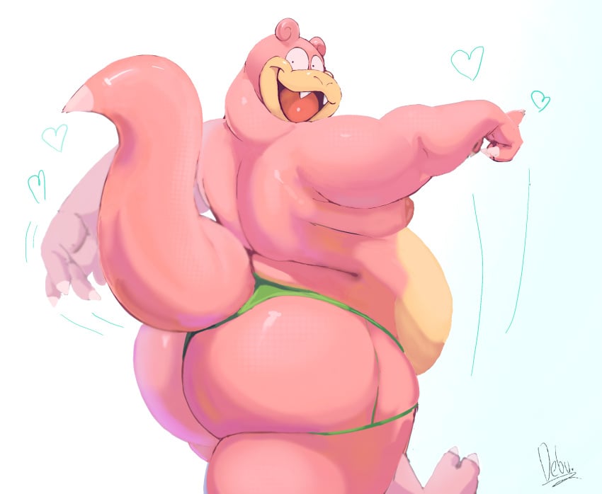 ass big_butt clothing debudraws generation_1_pokemon hi_res humanoid looking_at_viewer looking_back male_only nintendo overweight pokemon pokemon_(species) slowbro smile solo superchub thong underwear walking