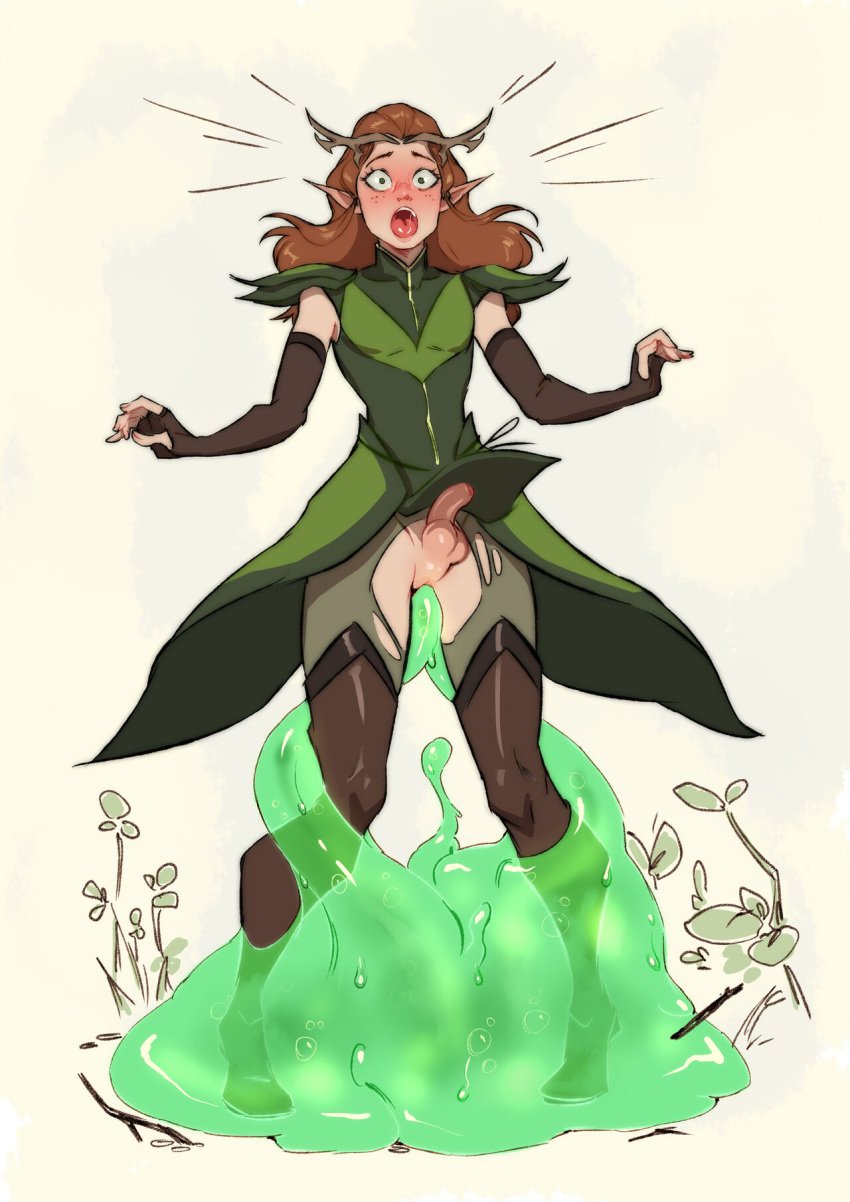 1boy 1femboy anal anal_sex anus arm_sleeves between_legs blush boots bottomless brown_hair clothed clothed_sex clothing critical_role critical_role:_vox_machina druid dungeons_and_dragons elf elf_ears femboy feminine_male fingerless_gloves freckles genderswap_(ftm) green_eyes horn horns humanoid humanoid_penis interspecies keyleth light-skinned_male light_skin long_hair male male_only monster mostly_clothed open_mouth pale_skin penis pointy_ears rape ripped_clothing ripushko rule_63 shocked shocked_expression slime slime_monster slime_tentacle standing surprise_anal surprise_sex surprised tentacle the_legend_of_vox_machina thighhighs torn_clothes trap under_dress under_skirt wide_eyed