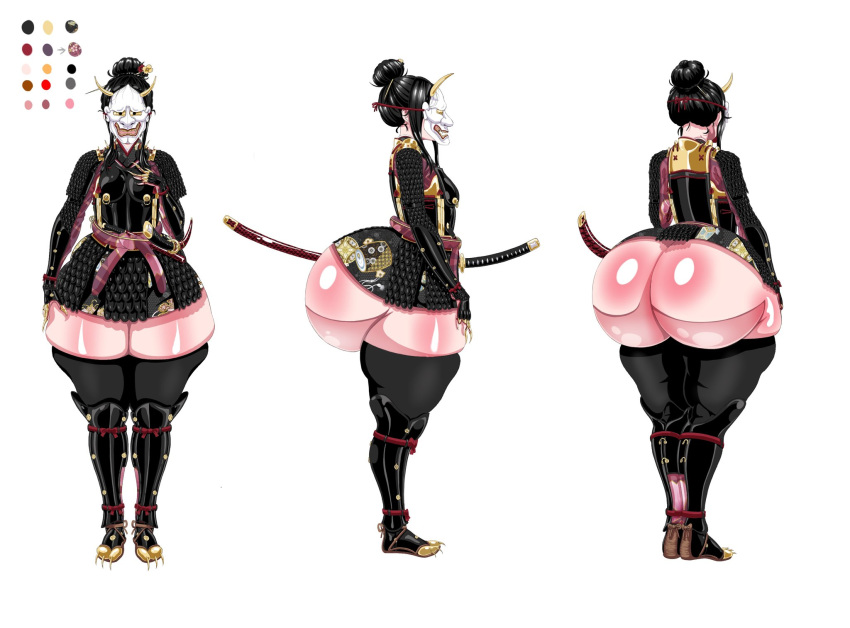 1girls alternate_version_available ass ass_out black_hair character_sheet clothed clothed_female de_kurayami female female_only full_body huge_ass katana mask saavlewd samurai samurai_outfit solo solo_female thighhighs virtual_youtuber