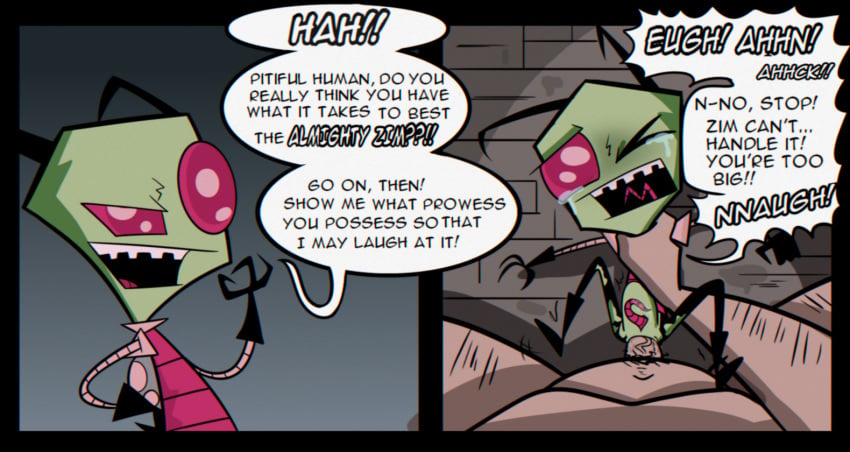 alien alien_anatomy choking crying culturedlunatic dialogue gay instant_loss_2koma interspecies invader_zim irken pov rape ripped_clothing size_difference struggling tears tentacle_penis yaoi zim