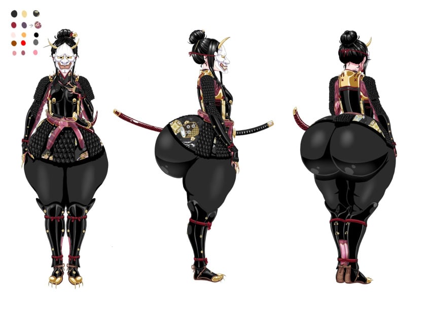 1girls alternate_version_available ass black_hair character_sheet clothed clothed_female de_kurayami female female_only full_body huge_ass katana mask saavlewd samurai samurai_outfit solo solo_female virtual_youtuber