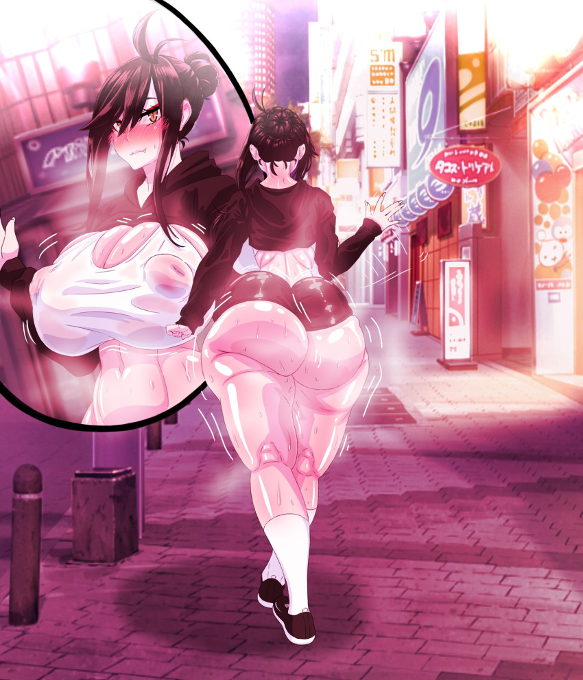 1girls alternate_version_available ass big_ass big_breasts blush breasts clothed clothed_female de_kurayami female female_only footwear full_body hoodie indie_virtual_youtuber long_hair nipples_visible_through_clothing red_light_district saavlewd shoes socks solo solo_female virtual_youtuber