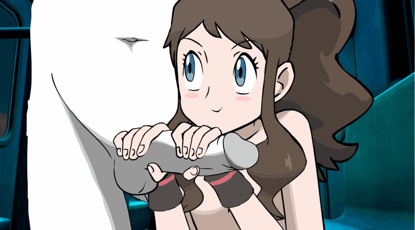 1boy 1girls animated female_focus handjob hat hilda_(pokemon) naked nudist pokemon pokemon_bw w.t.dinner