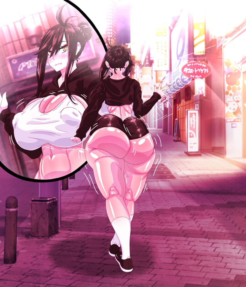 1girls alternate_version_available ass big_ass big_breasts breasts clothed clothed_female de_kurayami female female_only footwear full_body hoodie long_hair nipples_visible_through_clothing red_light_district saavlewd shoes socks solo solo_female virtual_youtuber