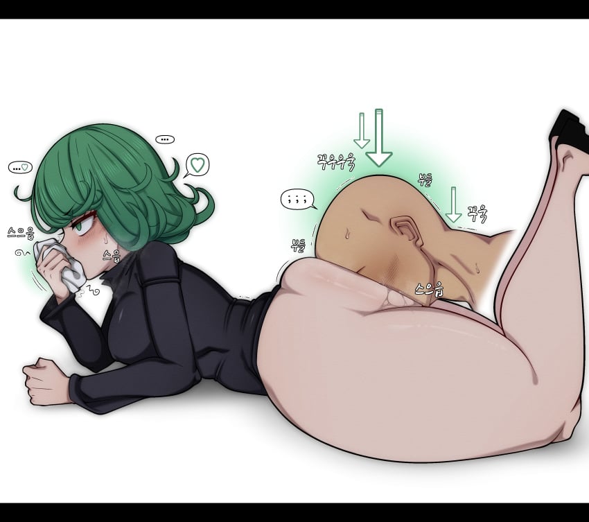 1boy 1girls ass face_to_face green_hair huge_ass one-punch_man panties pipi_(artist) smelling tatsumaki