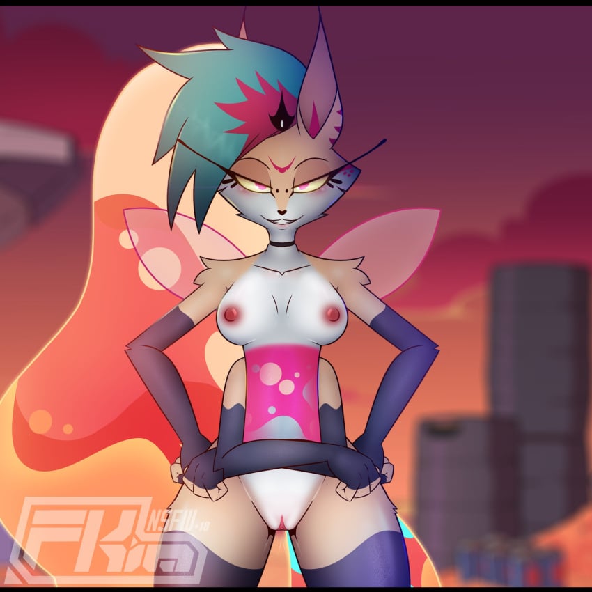 1:1 1girls 2023 4_arms absurd_res anthro areola arthropod artist_name bare_arms black_bars breasts canid canine cleavage crossed_arms demon female fingers fkimnsfw fox from_below fur genitals hair helluva_boss hi_res hybrid insects lidded_eyes looking_at_viewer mammal multi_arm multi_limb multicolored_body multicolored_fur multicolored_hair nipples no_bra no_panties nude outside pussy queen_bee-lzebub_(helluva_boss) small_breasts solo viewed_from_below watermark