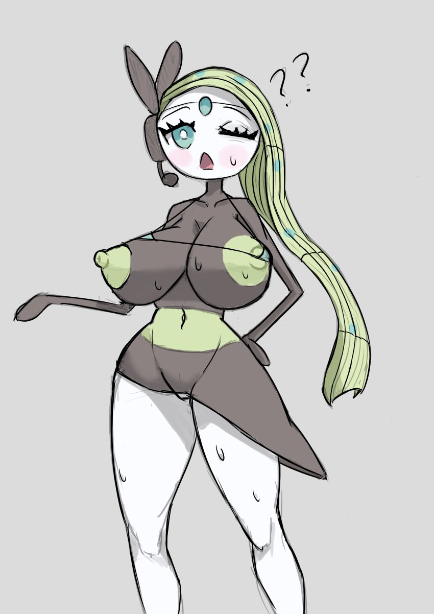 1girls ?? areolae big_breasts bikini blush breasts female female_only long_hair looking_at_viewer meloetta micro_bikini nipples one_eye_closed open_mouth pokemon pokemon_(species) rag_prime skimpy skimpy_bikini solo solo_female sweat