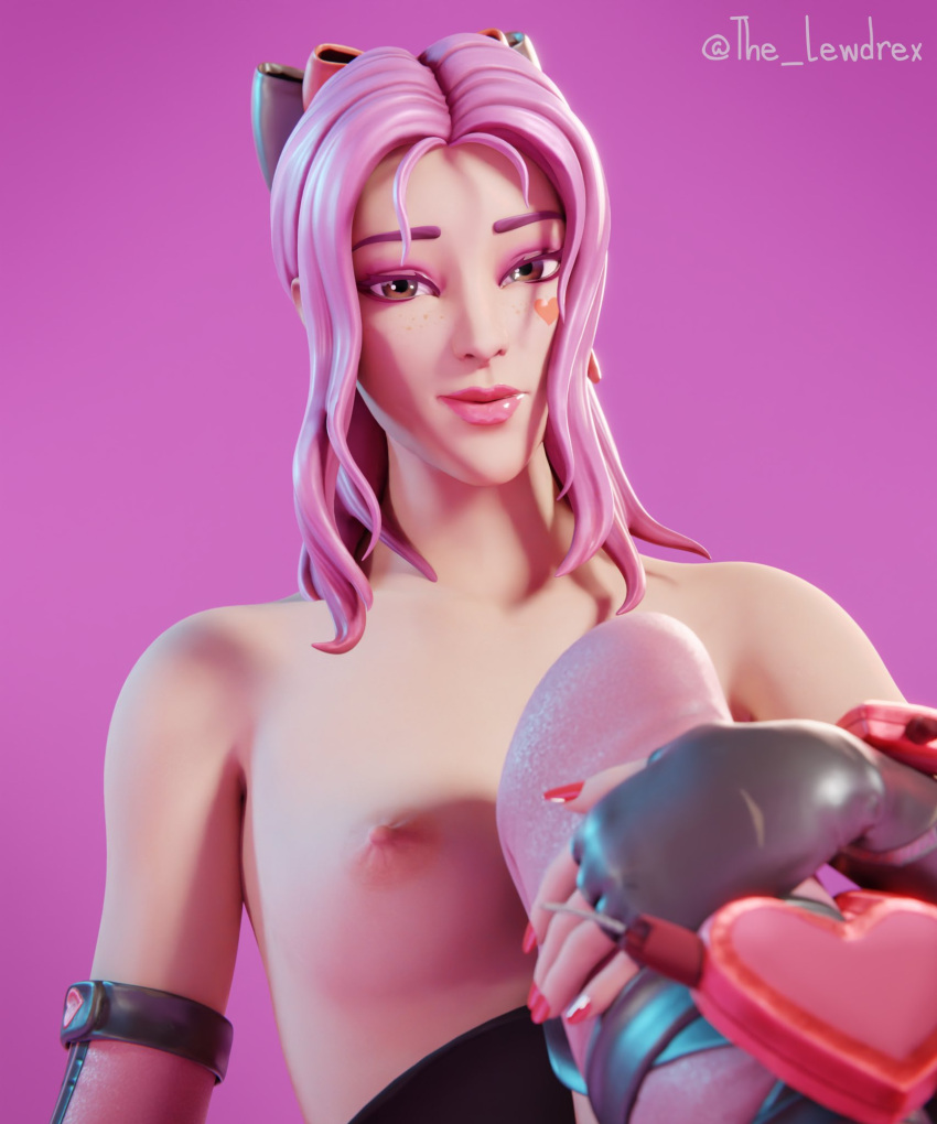 1girls 3d alternate_version_available areolae armwear blender bowtie breasts close-up epic_games face_tattoo female female_focus female_only fingerless_gloves fortnite freckles freckles_on_face gloves half-dressed half_naked handwear highres lewdrex light-skinned_female light_skin looking_at_viewer lovely_(fortnite) medium_hair nipples on_floor pink_hair presenting presenting_breasts simple_background sitting small_breasts solo solo_focus tattoo topless watermark