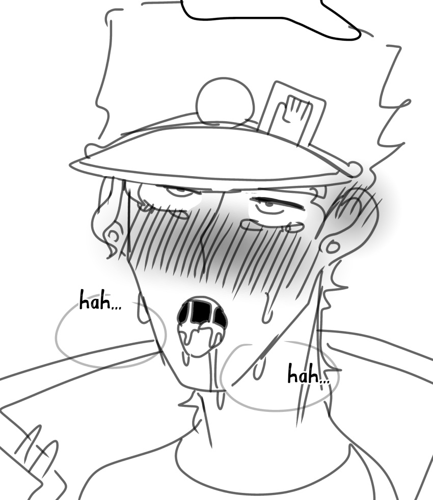 after_fellatio after_oral ahe_gao blush cum_in_mouth gay jojo's_bizarre_adventure jotaro_kujo male male_ahegao male_only stardust_crusaders yaoi