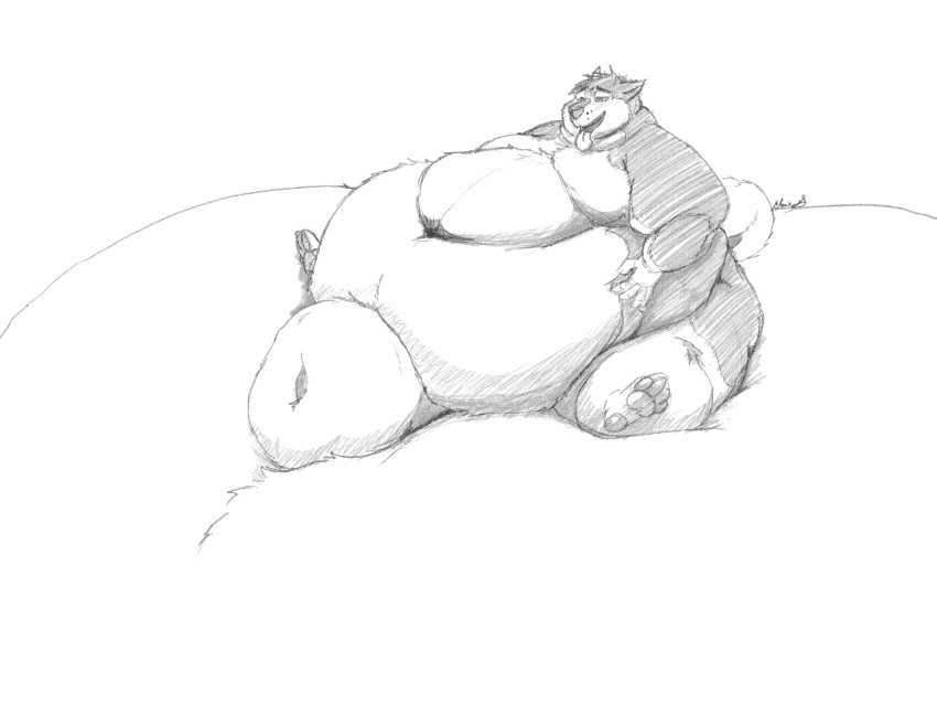 2023 4_toes 5_fingers animal_genitalia anthro balls belly big_balls big_belly big_sheath blush canid canine canis domestic_dog feet fingers genitals greyscale half-closed_eyes hand_on_stomach hi_res huge_balls huge_belly huge_sheath husky hyper hyper_balls hyper_belly hyper_genitalia hyper_sheath immobile lidded_eyes male mammal monochrome morbidly_obese morbidly_obese_anthro morbidly_obese_male narrowed_eyes navel nordic_sled_dog obese obese_anthro obese_male open_mouth overweight overweight_anthro overweight_male sheath signature simple_background sitting sitting_on_balls solo spitz toes toner toner_(character) tongue tongue_out white_background