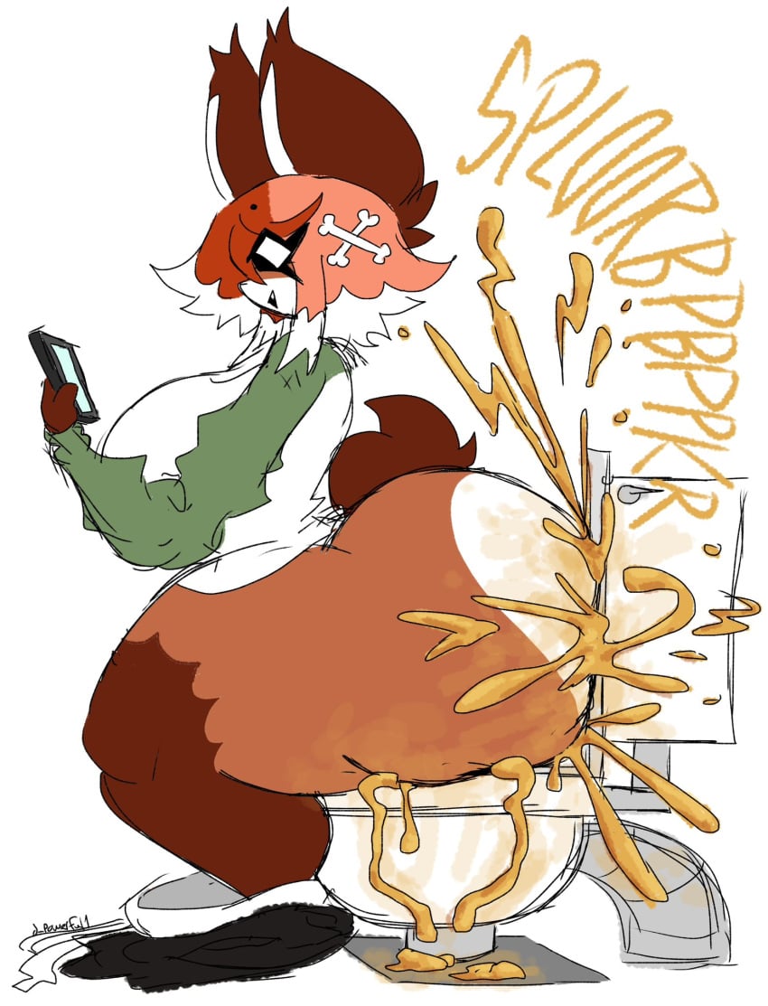 accessory anthro ass bangs big_breasts big_butt big_ears bone bottomwear bottomwear_down breasts brown_body brown_fur clogged_toilet clothed clothing diarrhea electronics enjoying_the_go eye_through_hair feces female fluffy fluffy_tail fur gassy hair hair_accessory hi_res holding_object looking_down messy multicolored_clothing multicolored_hair multicolored_shirt multicolored_topwear multitasking on_toilet overflowing_toilet overweight panties panties_down pants pants_down partially_clothed phone phone_screen pooping_in_toilet potty_time sat_on scat shirt shit_stains side_view simple_background sitting sitting_on_toilet slightly_chubby smelly smile solo sound_effects tail thick_thighs tiki_sep toilet toilet_bowl toilet_seat toilet_use topwear translucent translucent_hair tuft two_tone_clothing two_tone_shirt two_tone_topwear underwear underwear_down