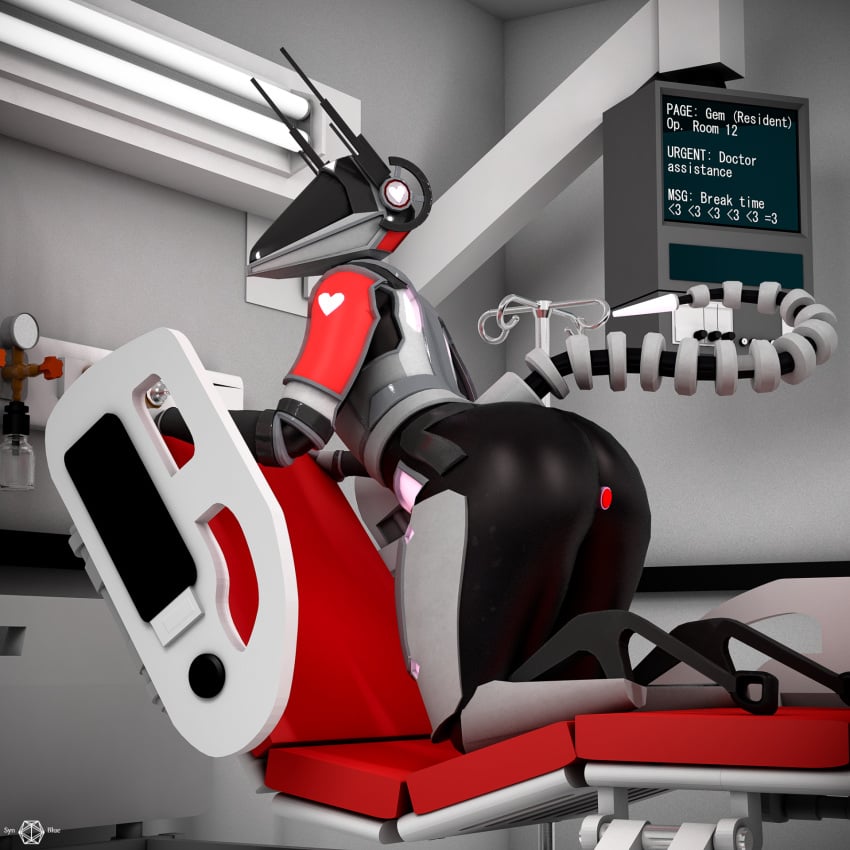 1:1 3d ambiguous_gender anal anthro bed biped buttplug detailed_background digital_media_(artwork) doctor dr_g3sg1_(syn-blue) english_text faceless_character furniture glowing glowing_body glowing_buttplug heart_symbol hi_res hospital hospital_bed latex latex_body latex_skin light lighting machine machine_penetrated medical_instrument metallic_body nonbinary_(lore) plug_(sex_toy) red_bed robot robotic scientific_instrument screen screen_face sex_toy solo syn-blue text watermark