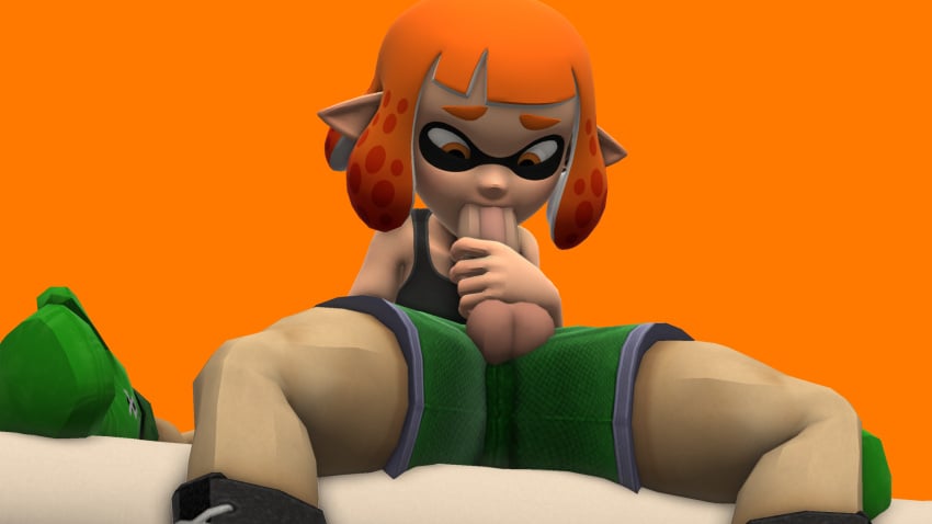 1boy 1girls 3d 3d_(artwork) boxers boxing_gloves crossover duo female horn human inkling inkling_girl little_mac male masturbation nintendo oral orange_eyes penis punch_out pussy sex splatoon super_smash_bros. testicles