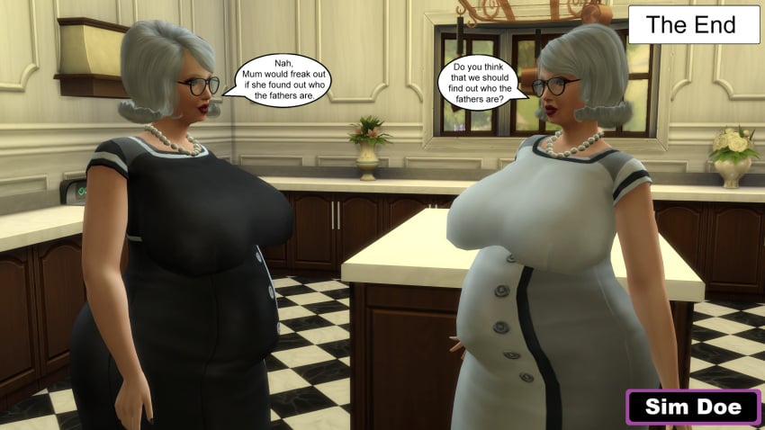 2girls 3d alice_pregants_(sim_doe) bbw big_belly big_breasts breasts breeding breeding_kink caption chubby chubby_female comic comic_page elizabeth_pregants_(sim_doe) english english_text female gilf glasses grandma grandmother granny identical_twins matching_hair/eyes matching_outfit old_lady original_characters pregnancy pregnant pregnant_belly pregnant_female red_lipstick sim_doe sims sims4 sims_4 sisters sisters_(lore) speech_bubbles the_sims the_sims_4 twins twins_(lore)