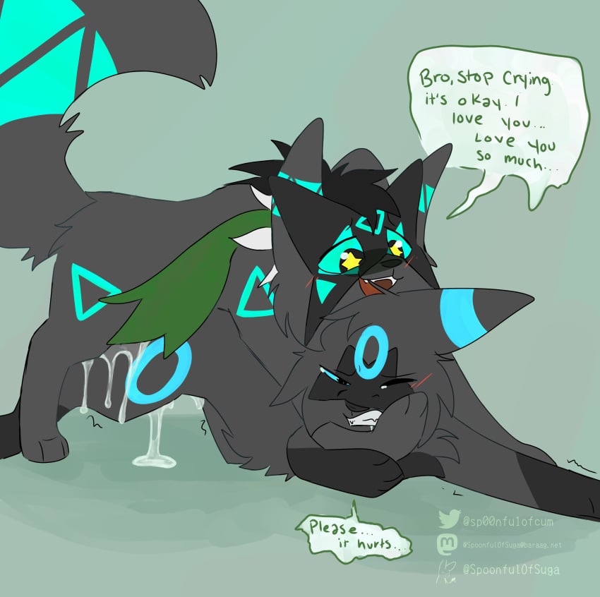 2024 absurd_res anal anal_sex blush bodily_fluids brother brothers clenched_teeth crying cum cum_inside dialogue digital_drawing_(artwork) digital_media_(artwork) drooling duo eeveelution english_text feral feral_on_feral feral_penetrated feral_penetrating forced fur generation_2_pokemon generation_9_pokemon genital_fluids hi_res hybrid hybrid_pokemon incest leaking_cum male male/male male_penetrated male_penetrating male_penetrating_male mammal meowscarada nintendo open_mouth pain penetration penile penile_penetration penis pokemon pokemon_(species) rape saliva sex sibling simple_background sketch smile speech_bubble spoonfulofsuga sprigatito tail tears tears_of_pain teeth text umbreon