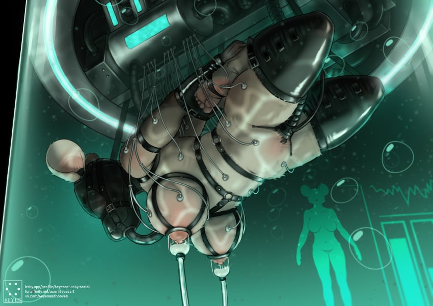 5_fingers 5_toes 6eyesandhooves absurd_res anthro big_breasts bitchsuit blindfold bodily_fluids bondage bondage_gear bound breast_milking breasts brown_body brown_fur clothing containment_tube earplugs electrode electrode_on_arm electrode_on_belly electrode_on_breasts electrode_on_foot electrode_on_leg feet female fingers force_feeding forced fucking_machine fully_submerged fur genitals glass glass_tube hair handwear harness headgear headwear hi_res hood humanoid_genitalia humanoid_hands humanoid_pussy laboratory laboratory_equipment lactating latex latex_clothing latex_handwear latex_headwear latex_hood latex_legwear legwear long_term_bondage long_term_storage machine mammal milk milking_machine mouse murid murine navel nipples nude nude_anthro nude_female penetration plantigrade pod pussy rodent science_fiction scientific_instrument sensory_deprivation sensory_deprivation_hood sex_toy soles solo stasis_chamber stasis_tank stomach_bulge suspension tail test_subject text toes tube vaginal_penetration vaginal_penetration water wire