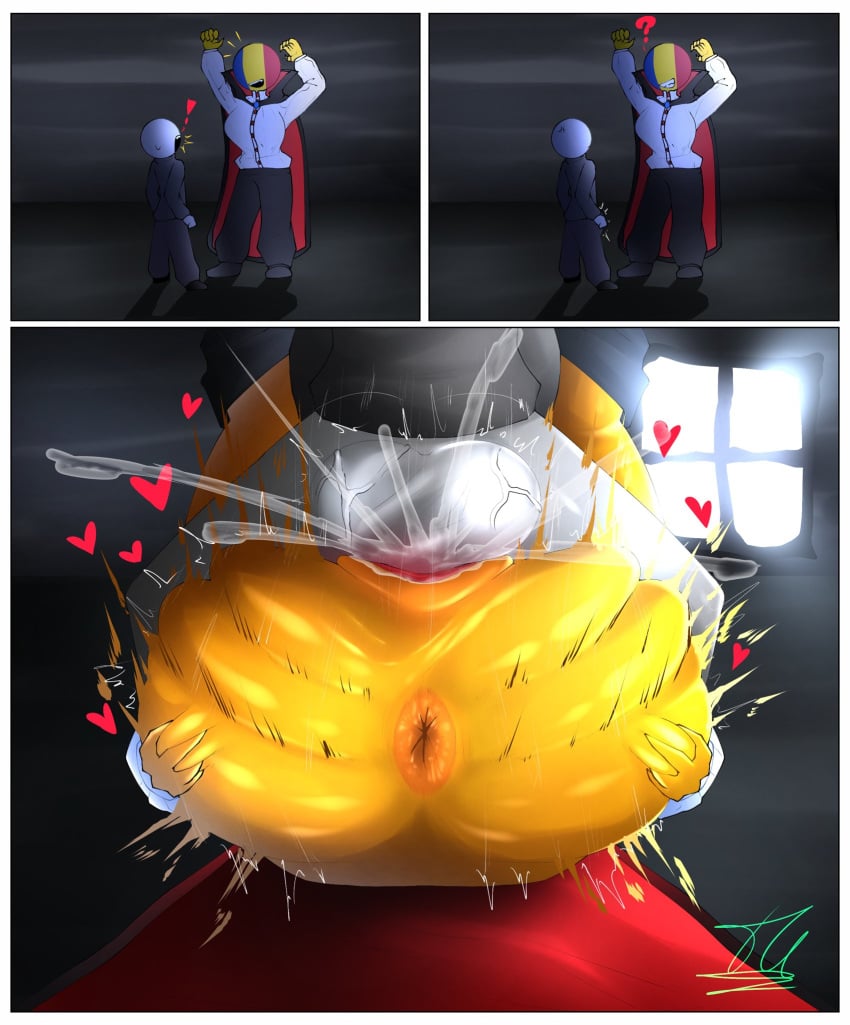 1boy 1girls 44waa29304 anonymous_male ass_focus balls big_ass big_breasts bigger_female countryhumans countryhumans_girl grabbing_own_ass hearts_around_body on_back on_ground open_mouth precum question_mark romania_(countryhumans) sex smaller_male straight straight_sex tagme vaginal_sex veiny_balls yellow_body