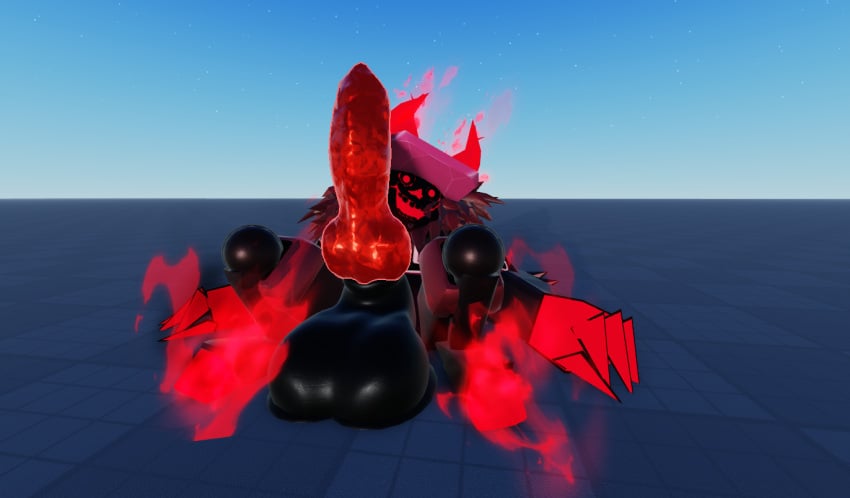 1boy 3d 4rfvedsonite balls baseplate big_balls big_penis black_body canine_penis claws erection forsaken_(roblox) fur guest_666 guest_666_(forsaken) horns knot knotted_penis male penis presenting_penis red_penis roblox roblox_game robloxian sitting source_request tagme