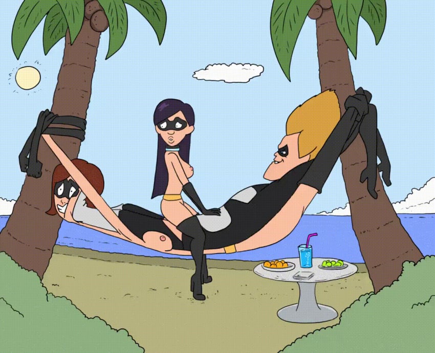 1boy 2girls animated ass black_hair black_high-heels bondage bouncing_ass bound brown_hair elastic elastic_arms elastic_body elastic_female elastic_limbs female flexible flexible_female footwear forced helen_parr large_ass large_breasts long_sleeves male mask milf mother_and_daughter multiple_girls nipples palm_tree pixar rape short_hair slave sleeves_past_elbows smooth_skin stretchy stretchy_arms stretchy_body stretchy_female stretchy_limbs syndrome tagme the_incredibles uncensored violet_parr vylfgor what