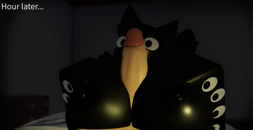 1boy1girl 3d animal anthro anthro_on_human black_nipples breasts circumcised dark_nipples female furry huge_breasts large_breasts large_eyes looking_at_penis multi_eye nightmare_waifu nonalterna on_bed paizuri roblox robloxian schizo_grindset schizo_moment schizophrenia shadow_creature titjob void_creature