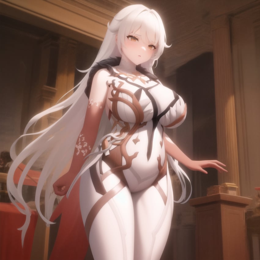 1girls 2023 ai_generated asmoday_(genshin_impact) big_ass big_butt bodysuit clothed clothing genshin_impact gloves hi_res highres huge_breasts human large_breasts light-skinned_female light_skin long_hair looking_at_viewer tavern thick thick_thighs thighs white_hair wide_hips yellow_eyes