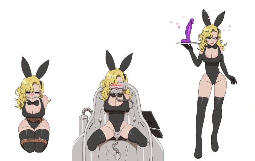 alpha_channel atlus big_breasts blonde_hair blue_eyes bound bound_arms bound_legs brainwashing brainwashing_machine bunny_costume bunny_ears bunny_girl bunnysuit captured captured_heroine cleavage defeated defeated_heroine dildo earrings for_sticker_use greko hiroko holding_dildo hypnosis licking_lips mask masked_female megami_tensei mole png restrained shin_megami_tensei shin_megami_tensei_ii sticker_template stuck_in_object thighhighs tongue_out transparent_background transparent_png