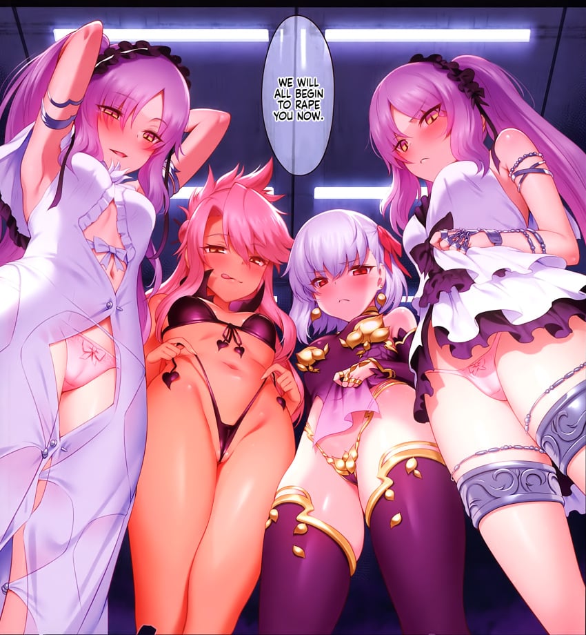 4girls :q about_to_be_raped armlet armpits arms_up bikini bikini_lift bikini_pull bikini_top bikini_top_lift bow bow_panties breasts cameltoe chloe_von_einzbern cleft_of_venus clothes_lift clothes_pull clothing dominant_female dress dress_lift dress_pull earrings english_text euryale euryale_(fate) eyebrows_visible_through_hair fate/grand_order fate/kaleid_liner_prisma_illya fate_(series) female female_only female_pervert female_rapist femdom front-tie_bikini front-tie_bikini_top front-tie_top hair_ornament hair_ribbon hairband high_resolution imminent_rape imminent_sex jewelry kama_(fate/grand_order) large_filesize legwear lifted_by_self long_hair looking_at_viewer looking_down looking_down_at_viewer m-da_s-tarou multiple_girls naughty_face navel orange_eyes pantsu pelvic_curtain pelvic_curtain_lift pink_hair pink_panties purple_hair purple_legwear red_eyes revealing_clothes ribbon seductive seductive_smile short_hair sidelocks small_breasts stheno stheno_(fate) swimsuit swimsuit_lift swimsuit_pull thighhighs thighlet tied_hair tongue tongue_out twintails underwear white_dress white_hair