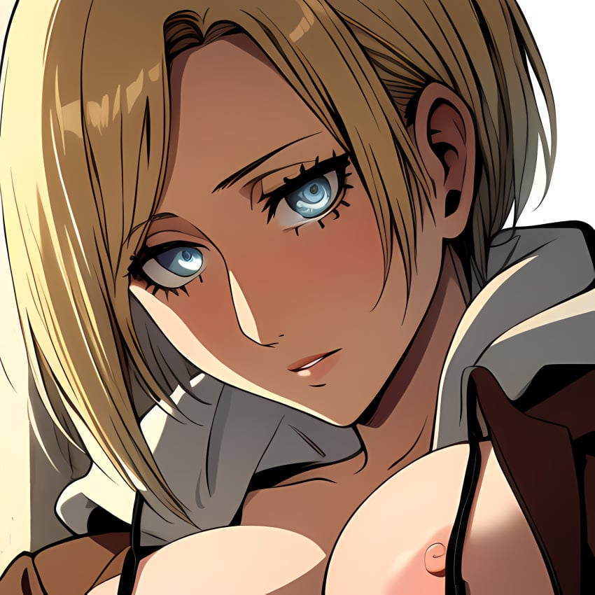 ai_generated annie_leonhardt attack_on_titan blonde_hair blue_eyes katsuprime large_breasts pink_nipples stable_diffusion tied_hair