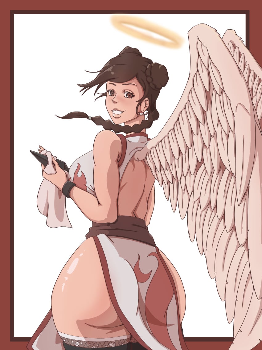 1girls angel angel_wings ass backless_outfit big_ass braid breasts brown_hair china_dress chinese_clothes cleaning cleaning_tool dress from_behind grin halo holding_object huge_ass kunai looking_at_viewer looking_back looking_back_at_viewer naruto naruto:_the_last naruto_(series) ponytail sideboob smile stockings tenten thick_ass thick_thighs wanderagro893