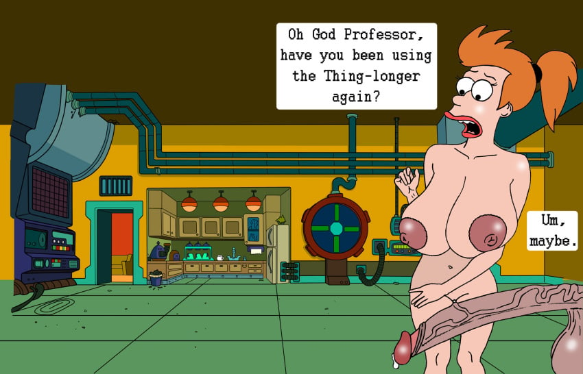 bimbofied futurama genderswap_(mtf) gigantic_penis huge_breasts imminent_sex old_man philip_j_fry professor_hubert_farnsworth sbb