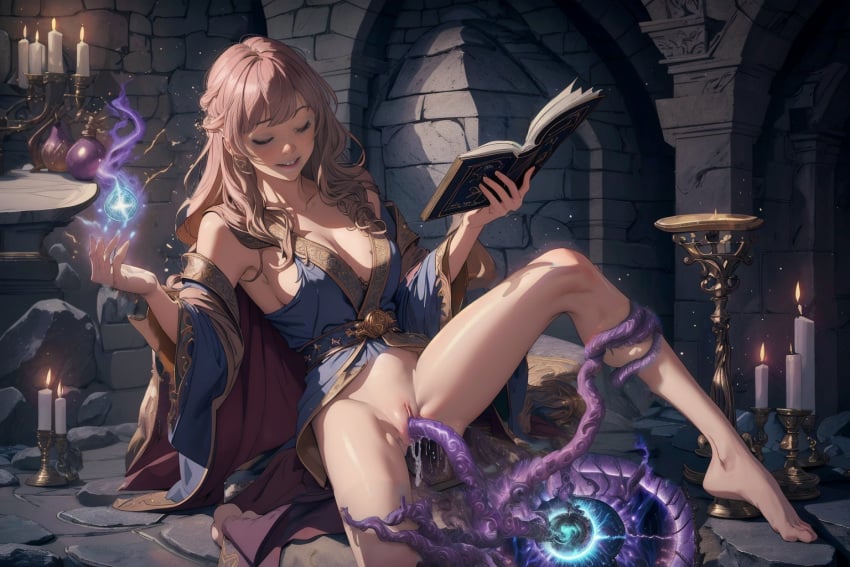 1girls adult ai_generated aroused bangs belt biting_lip blue_clothing book candle candles cleavage closed_eyes consensual_tentacles consentacles cum cum_in_pussy cum_inside detached_sleeves detailed_background enjoying fantasy female grimoire horny horny_female interspecies labia legs_apart legs_held_open long_hair long_hair_female mage magic magic_tentacle magic_user mature_female no_panties no_pants partially_clothed pink_hair pink_hair_female pleasure_face portal portal_sex purple_tentacles pussy pussy_juice_drip reclining relaxed_expression relaxing restrained restrained_by_tentacles robe sitting small_breasts solo solo_female solo_focus sorceress spellbook stable_diffusion stone stone_floor summoning tagme teeth tentacle tentacle_in_pussy tentacle_penetration tentacle_sex tentacle_summoning tentacles_around_legs thighs vagina vaginal_penetration vaginal_sex wet_pussy wizard