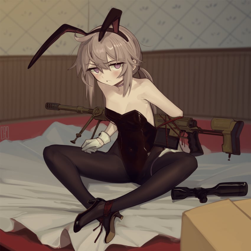 1girls arms_behind_back bondage bound female female_only girls_frontline helpless kaddo looking_at_viewer m200_(girls'_frontline) m200_(girls_frontline) solo tied_up