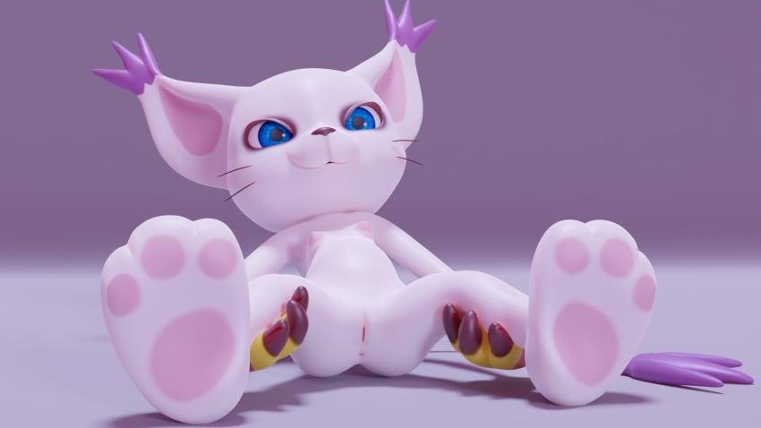 anthro anus bandai_namco blender_(software) claws digimon digimon_(species) digital_media_(artwork) ears_up felid feline female gatomon genitals hi_res kamimation mammal pussy short_stack sitting smile solo spread_legs spreading tail tailmon whiskers