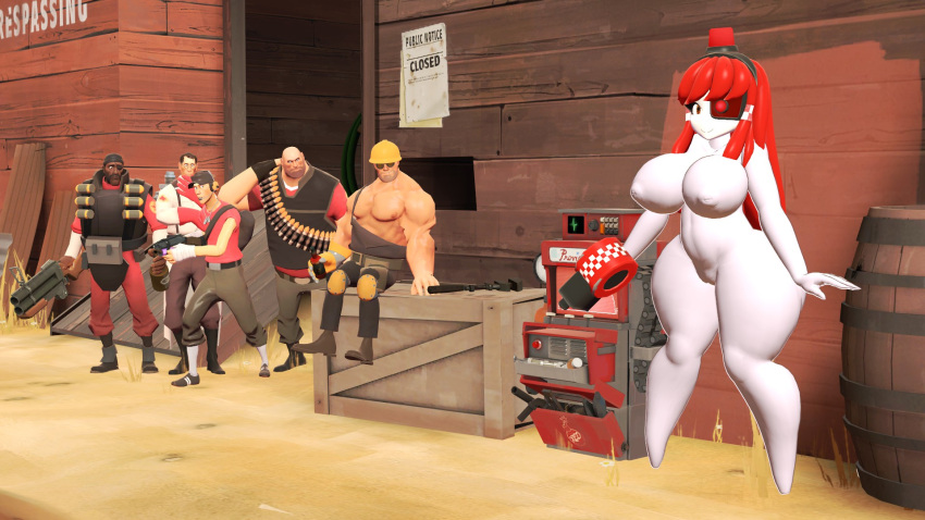 1girls 3d 3d_model 5boys big_breasts clothed_female demoman_(team_fortress_2) engineer_(team_fortress_2) erect_nipples female gun_arm horny_female humanoid male medic_(team_fortress_2) mimi_sentry multicolored_eyes nude_female outside public public_nudity red_hair red_team_(team_fortress_2) robot_girl robot_humanoid scout_(team_fortress_2) sentry_(team_fortress_2) sentry_turret smile soldier_(team_fortress_2) source_filmmaker standing tagme team_fortress_2 tf2 valve valve_(company) wesleygamers24 wet_pussy