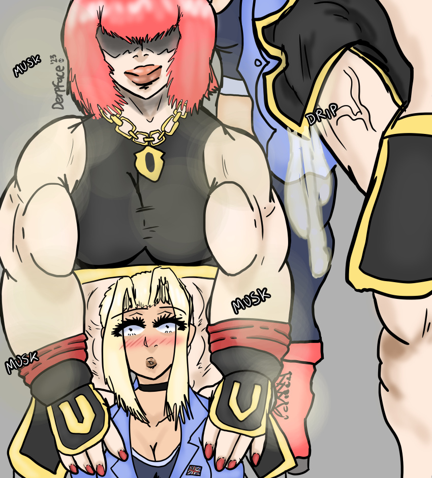 1futa 1girls bigger_dom bigger_futa blonde_female blonde_hair british_flag cammy_white color_background cum_drip cum_dripping derpfacensfw dubious_consent female futa_is_bigger futadom futanari gloves gold_jewelry gold_necklace larger_female leaking_cum leaking_precum marisa_rossetti necklace poking_with_penis precum red_hair red_nails self_upload size_difference smaller_female street_fighter street_fighter_6 text uk_flag union_flag union_jack