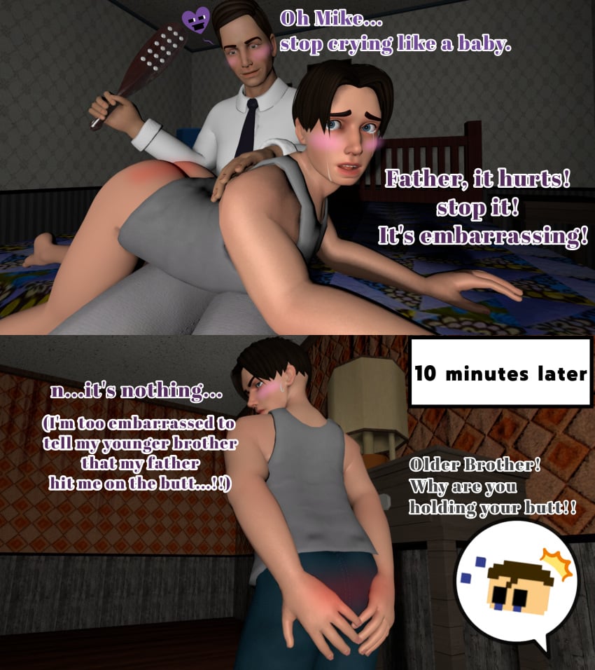 2boys 3d adult_and_teenager after_spanking ass blush blushing crying_child_(fnaf) embarrassed father father_and_son five_nights_at_freddy's five_nights_at_freddy's_4 gay male_only michael_afton nude older_man_and_younger_boy paddle parent_and_child purple_heart_(text) smile source_filmmaker spanking weapon william_afton willmike yuuki_momofox