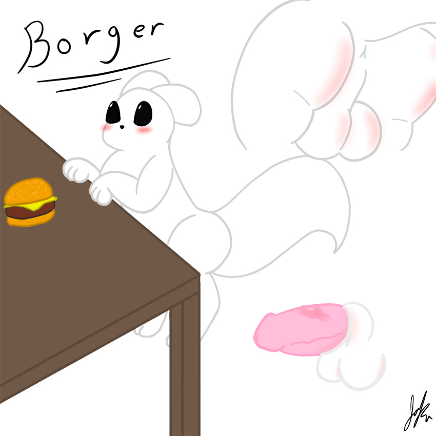 absurd_res anus ass balls blush blushing_male borger burger cutaway cute_eyes erection feral food furniture genitals hi_res joku676 male penis rain_world slugcat solo survivor_(rain_world) table vein veiny_penis