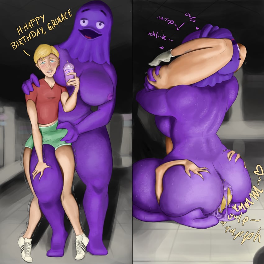 1boy 1boy1girl 1girls ass_eating blonde_hair blowjob comic cum_on_face digital_drawing_(artwork) digital_media_(artwork) digital_painting_(artwork) faceless_female facesitting fellatio femboy femboy_on_female femboysub femdom grimace grimace_(mcdonald's) grimace_(mcdonalds) grimace_birthday_shake grimace_shake mask mask_removed masked_female mcdonald's pooflin purple_body purple_skin rule_63 sweat sweaty_body sweaty_butt tagme trembling trembling_legs upside_down_fellatio