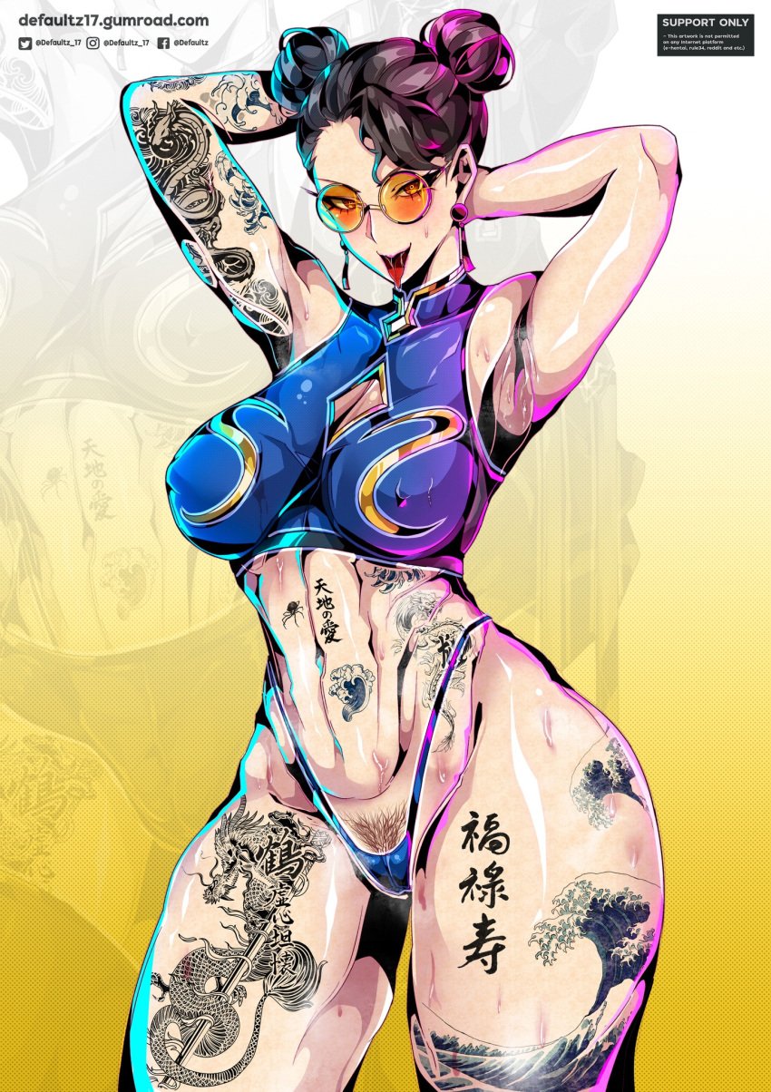 chun-li defaultz_17 street_fighter street_fighter_6 sunglasses tattoo tattoos tongue_out