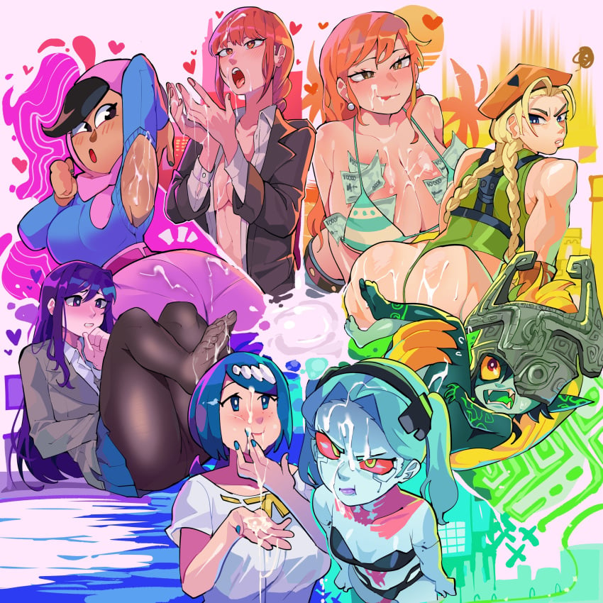 2d 6+girls 8girls absurdres angry_face armpits ass bikini bikini_top_only blonde_hair blue_eyes blue_hair breasts cammy_white capcom chainsaw_man clothing collarbone color color_wheel_challenge creatures_(company) crossover cum cum_in_ass cum_in_mouth cum_on_ass cum_on_body cum_on_breasts cum_on_face cum_on_upper_body cyberpunk:_edgerunners cyberpunk_(series) cyberpunk_2077 dark_skin diforland doki_doki_literature_club duolingo earrings eating_cum female female_only forehead game_freak gigantic_breasts green_hair hat headwear highres hijab human imp imp_midna jeans jewelry lana's_mother_(pokemon) lips long_hair looking_at_viewer makima_(chainsaw_man) mature_female midna milf money multiple_girls nami nami_(one_piece) nintendo no_text one_piece open_mouth orange_hair pale_skin pantyhose petite pokemon pokemon_(anime) pokemon_sm_(anime) post-timeskip purple_hair rebecca_(edgerunners) red_hair sharp_teeth skirt small_breasts street_fighter street_fighter_v swallowing_cum swimsuit tag tagme teeth the_legend_of_zelda the_legend_of_zelda:_twilight_princess thighs tongue twilight_princess twintails wheel yuri_(doki_doki_literature_club) zari_(duolingo)