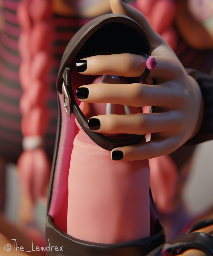 1boy 1girls 3d alternate_version_available balls beach_jules black_nail_polish black_nails blender bottomless close-up completely_nude completely_nude_male cum cum_drip cum_on_penis cumming cumshot duo ejaculation epic_games erect_penis erection female fortnite highres jules_(fortnite) laying_down laying_on_back lewdrex light-skinned_female light-skinned_male light_skin male male/female nude nude_male on_back penis shoe shoejob shoes_removed topless watermark