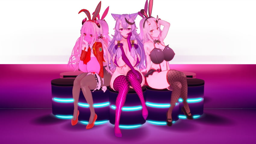 3d 3d_(artwork) alternate_breast_size artist_request bunnysuit cat_ears crossover hololive hololive_gen_2 hololive_japan koikatsu nakiri_ayame naraka_(nijisanji) nijisanji reverse_bunnysuit rindou_mikoto source_request virtual_youtuber vtuber