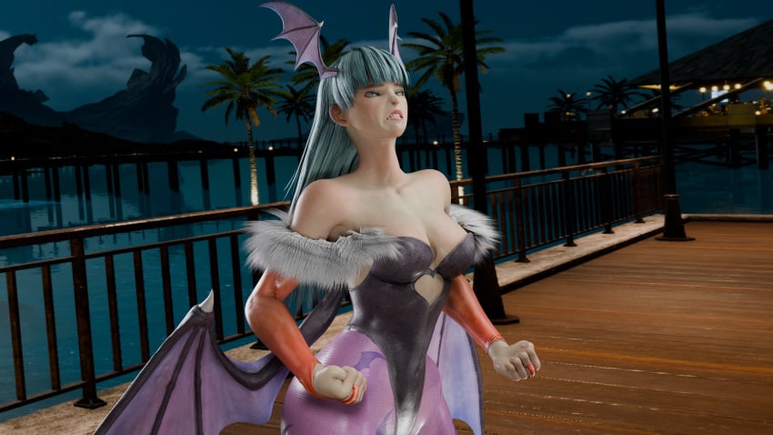 3d big_breasts breasts capcom darkstalkers female giantess grimace morrigan_aensland struggling succubus swallowing tagme themightyhq thick_thighs throat_bulge vore